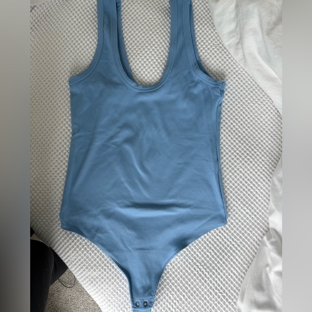 Blue Ribbed Scoop Body Suit